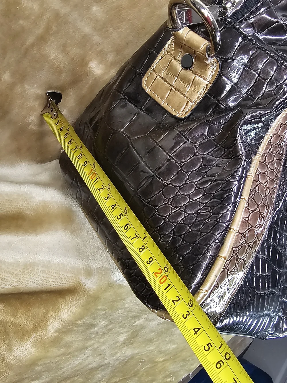 GUESS Metallic Black Croc-Embossed Tote and Satchel Set